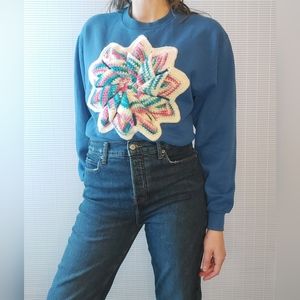 Vintage Jerzees Crewneck Sweatshirt Crochet Patch Small Medium